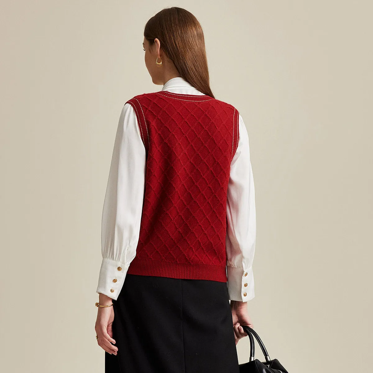 100% Wool Elegant Cable Knit Vest