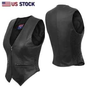 14535 -Women rib stretch zipper front leather vest