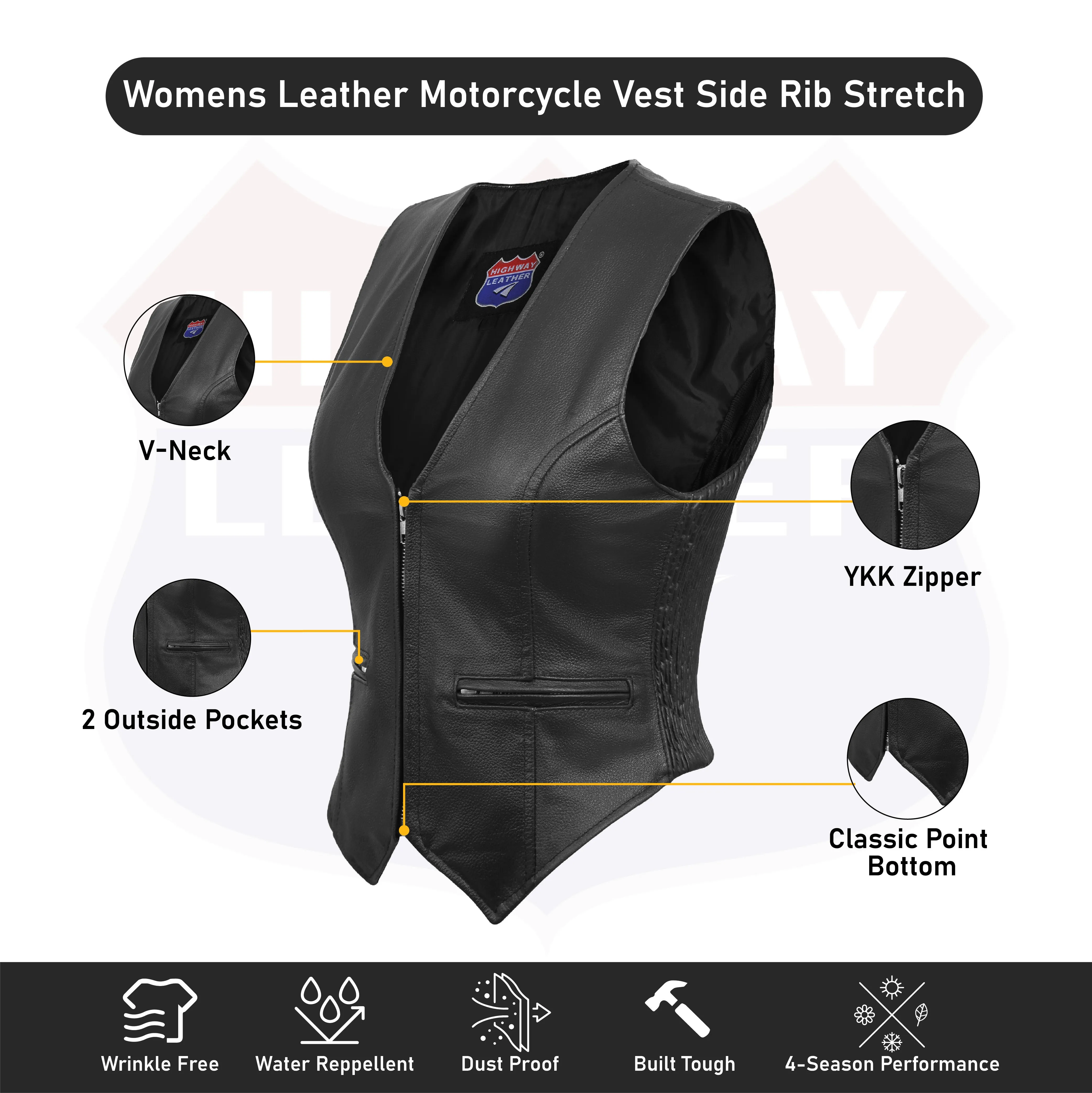 14535 -Women rib stretch zipper front leather vest