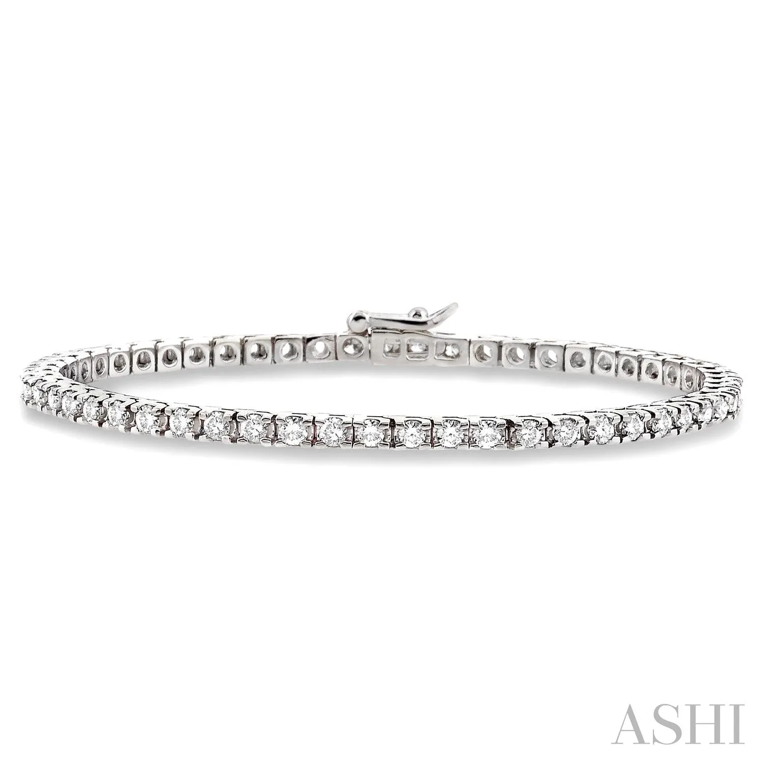 14K White Gold Diamond Square Tennis Bracelet w/ 3.0 ctw, 7"