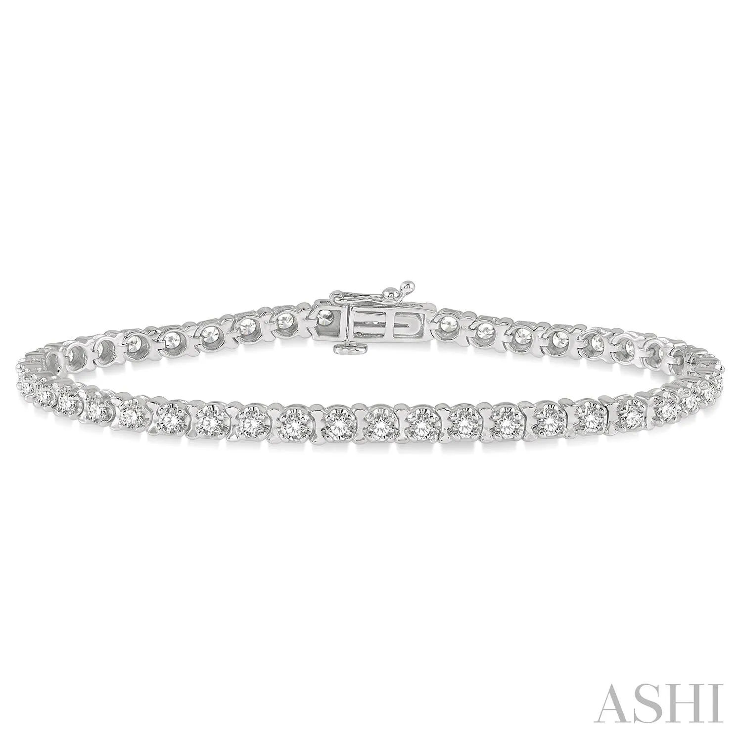 14K White Gold Diamond Tulip Tennis Bracelet w/ 3.0 Carat TW