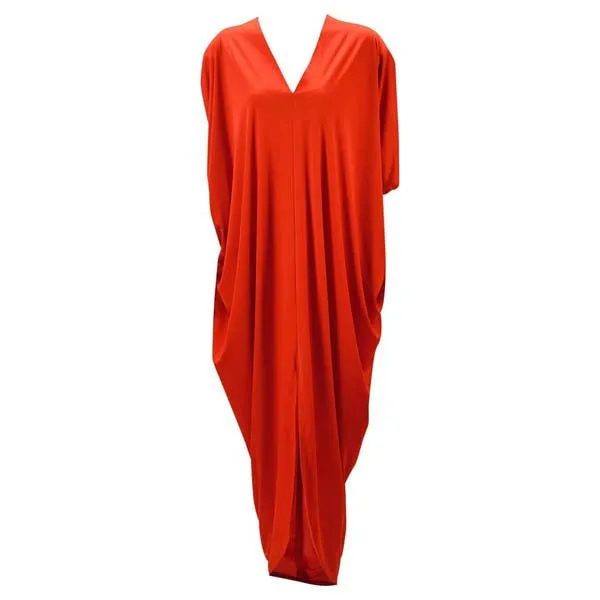 1970s Adele Simpson Red Knit Kaftan