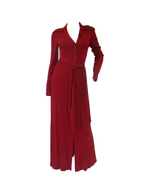 1972 Halston Red Jersey Knit Maxi Dress