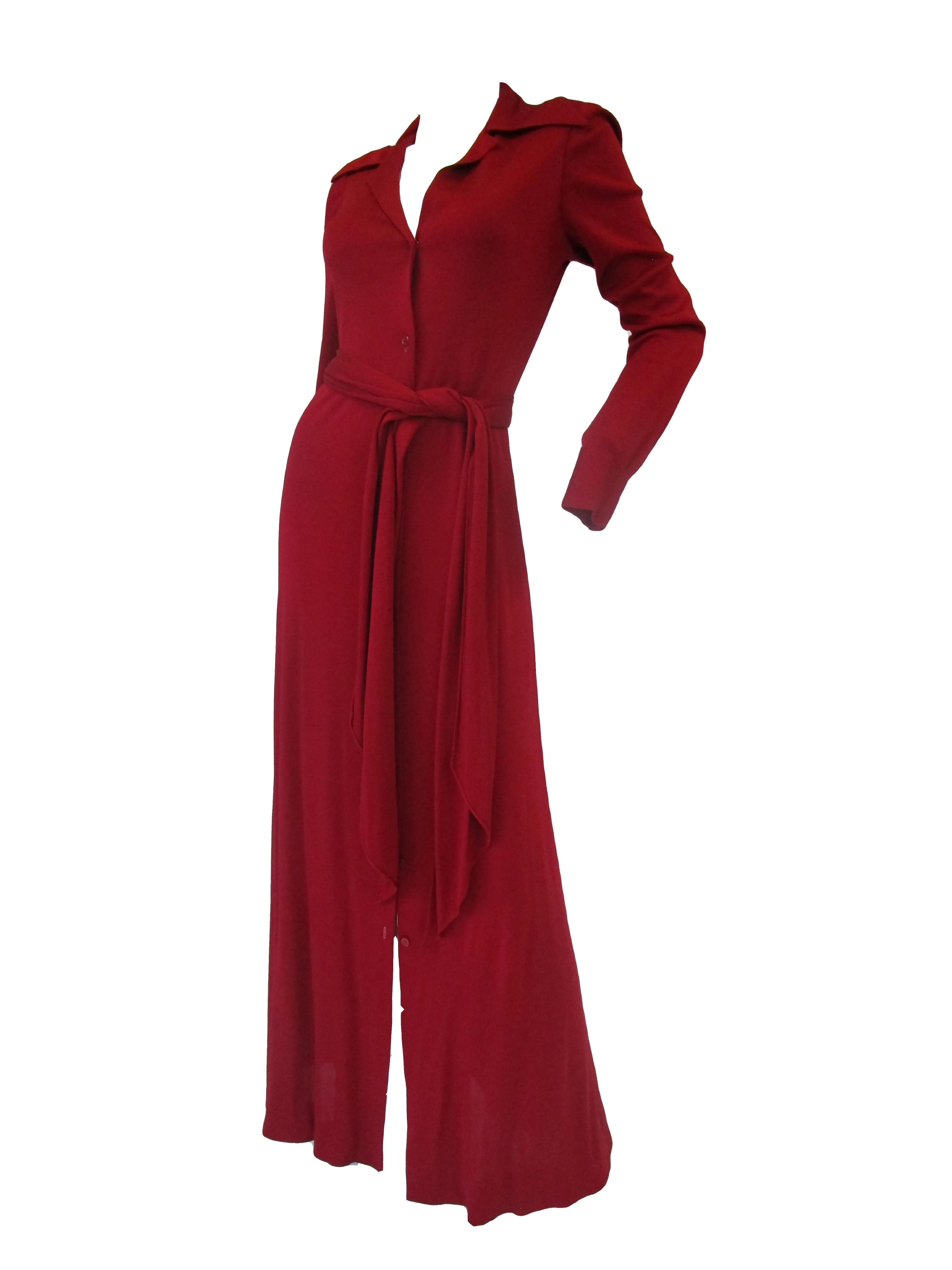 1972 Halston Red Jersey Knit Maxi Dress