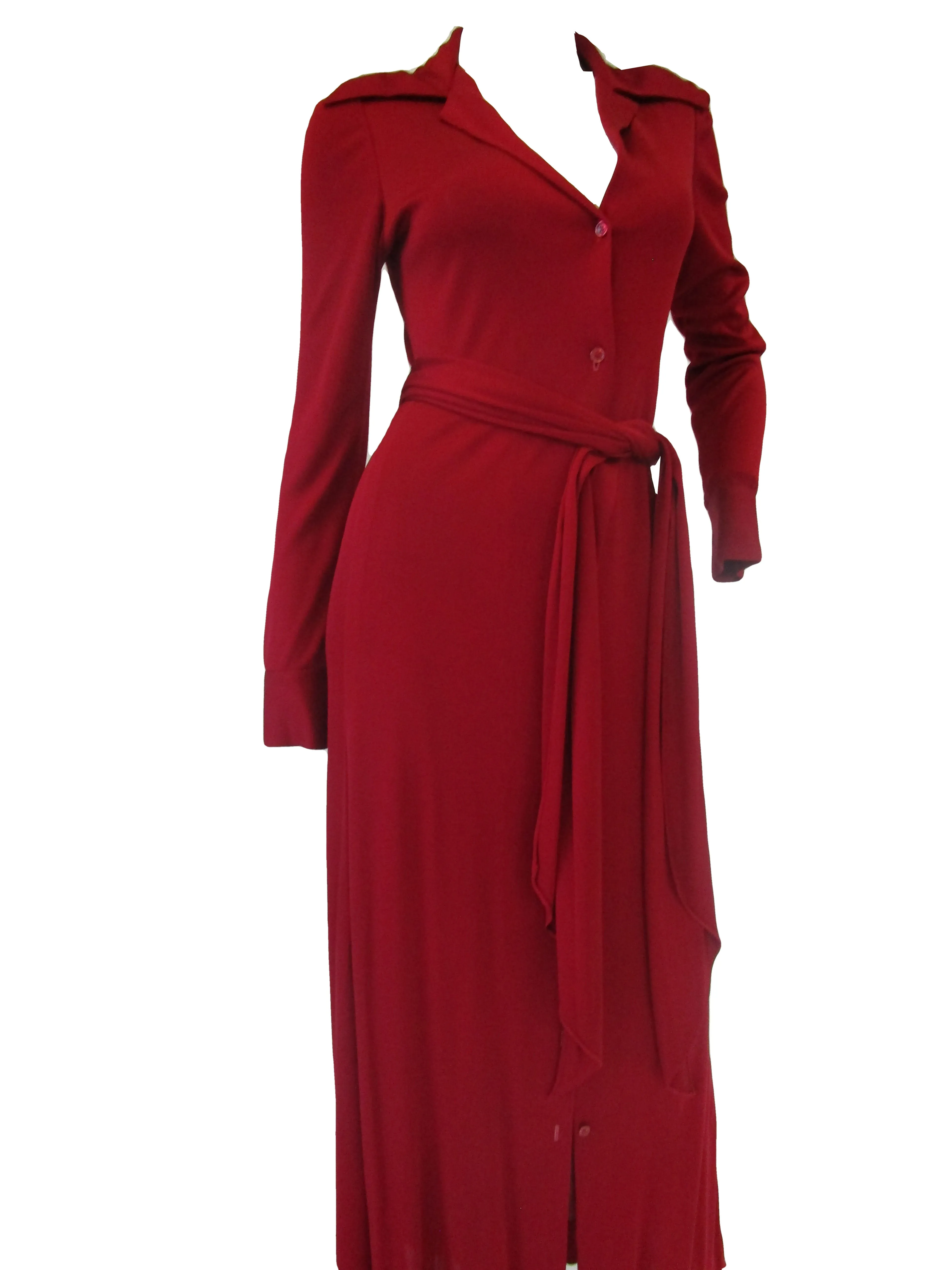 1972 Halston Red Jersey Knit Maxi Dress