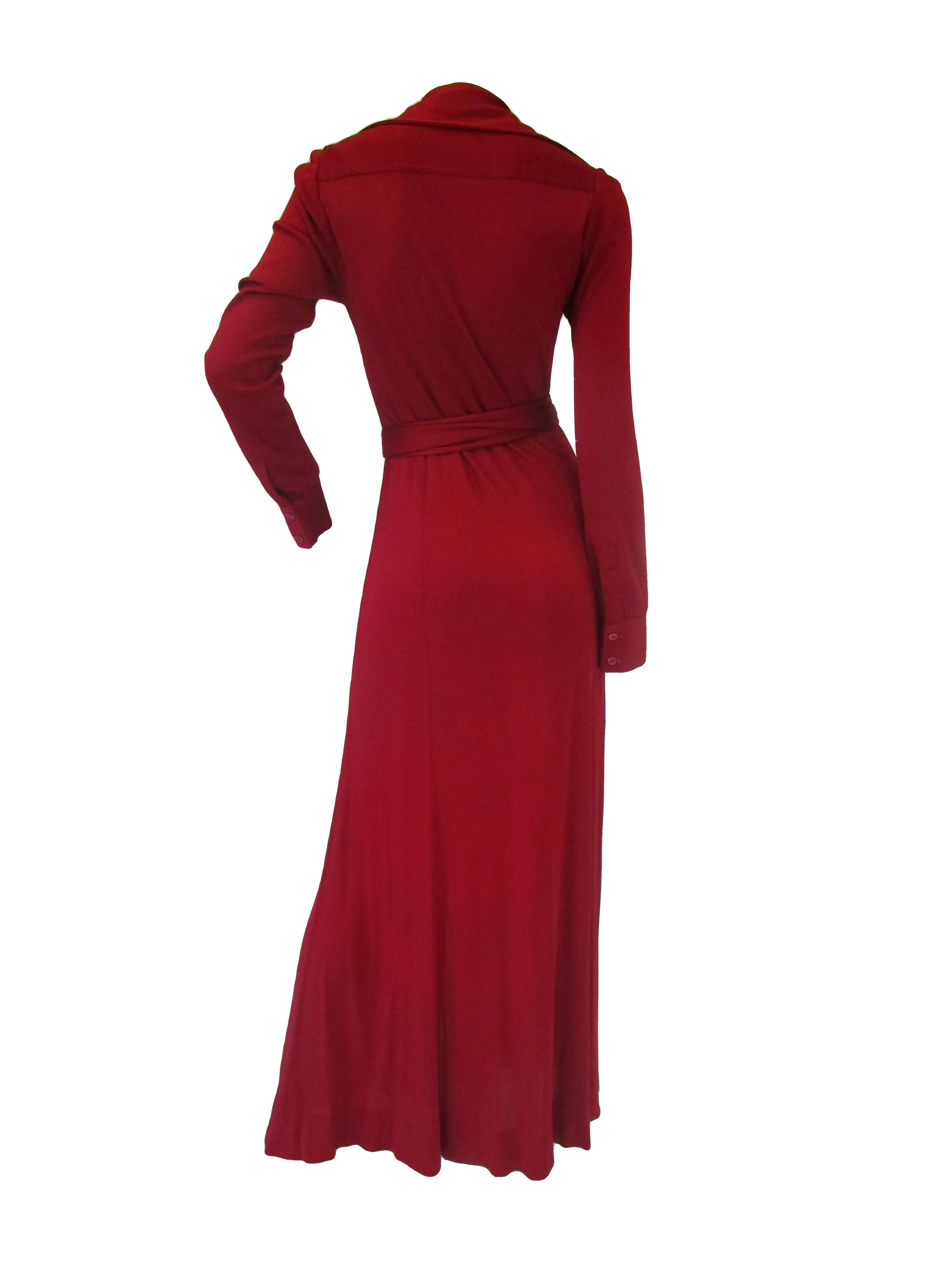 1972 Halston Red Jersey Knit Maxi Dress