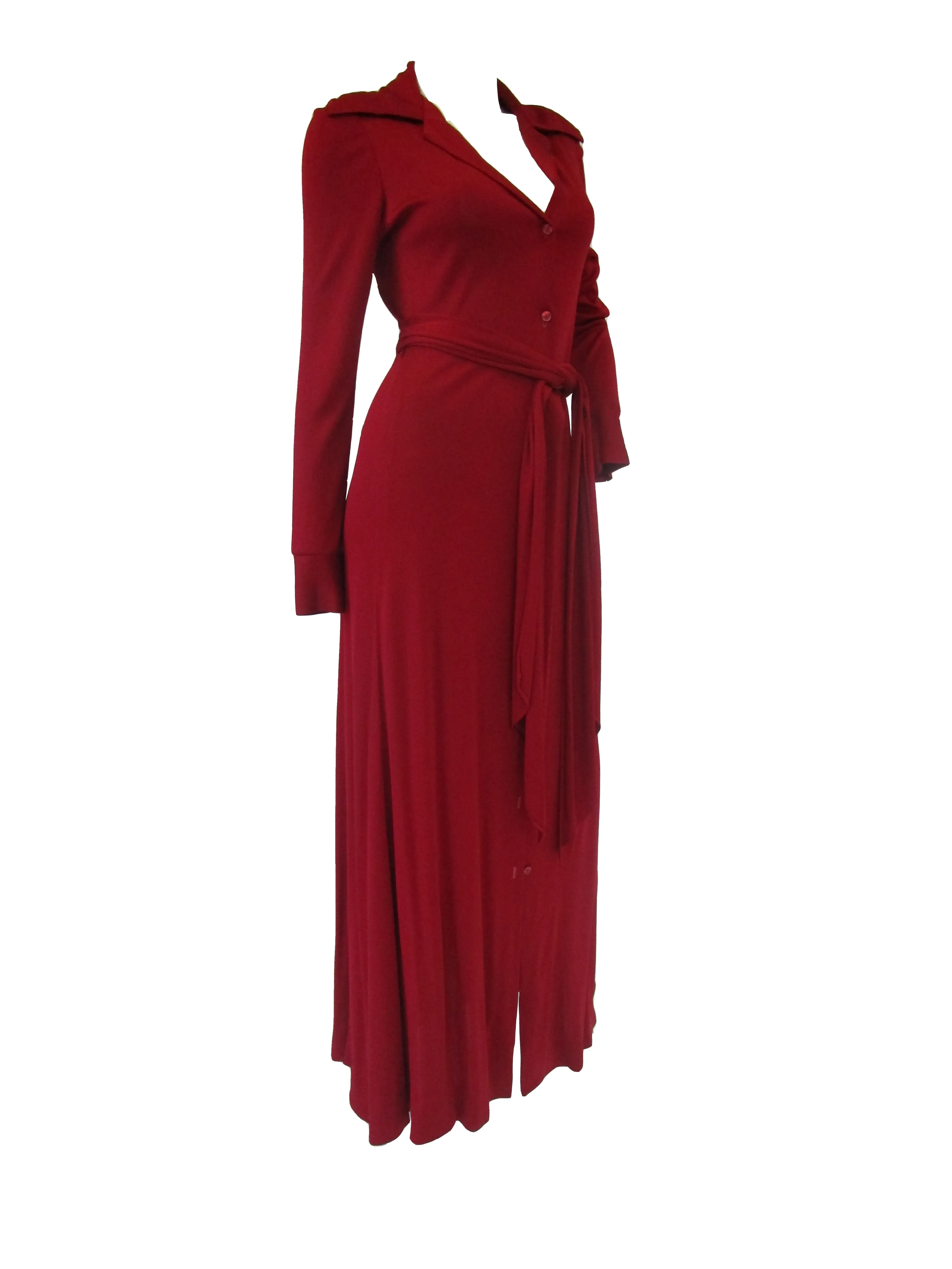 1972 Halston Red Jersey Knit Maxi Dress