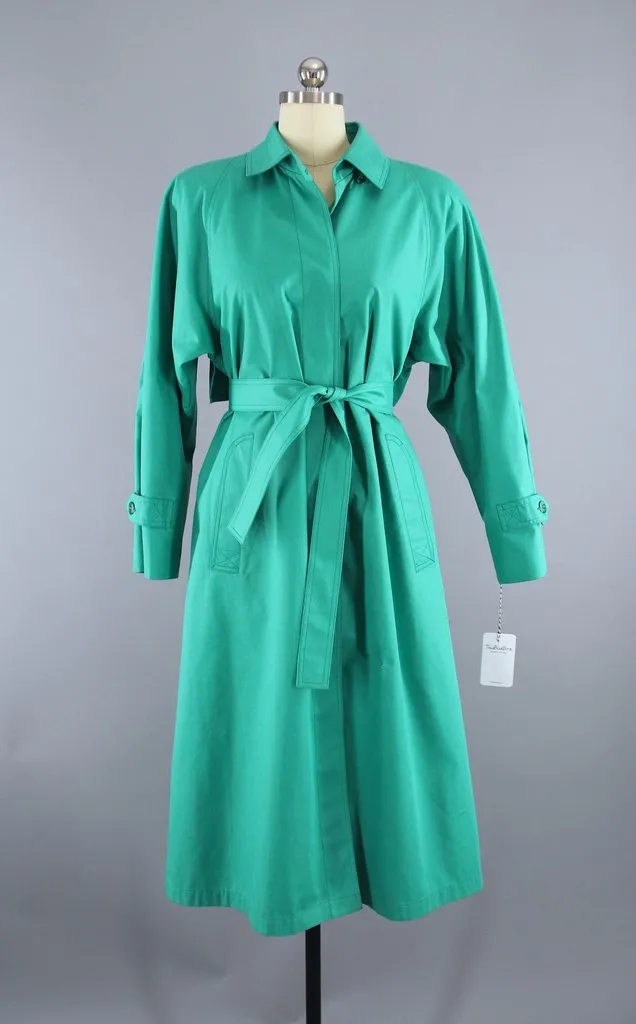 1980s Vintage London Fog Trench Coat / Shamrock Green