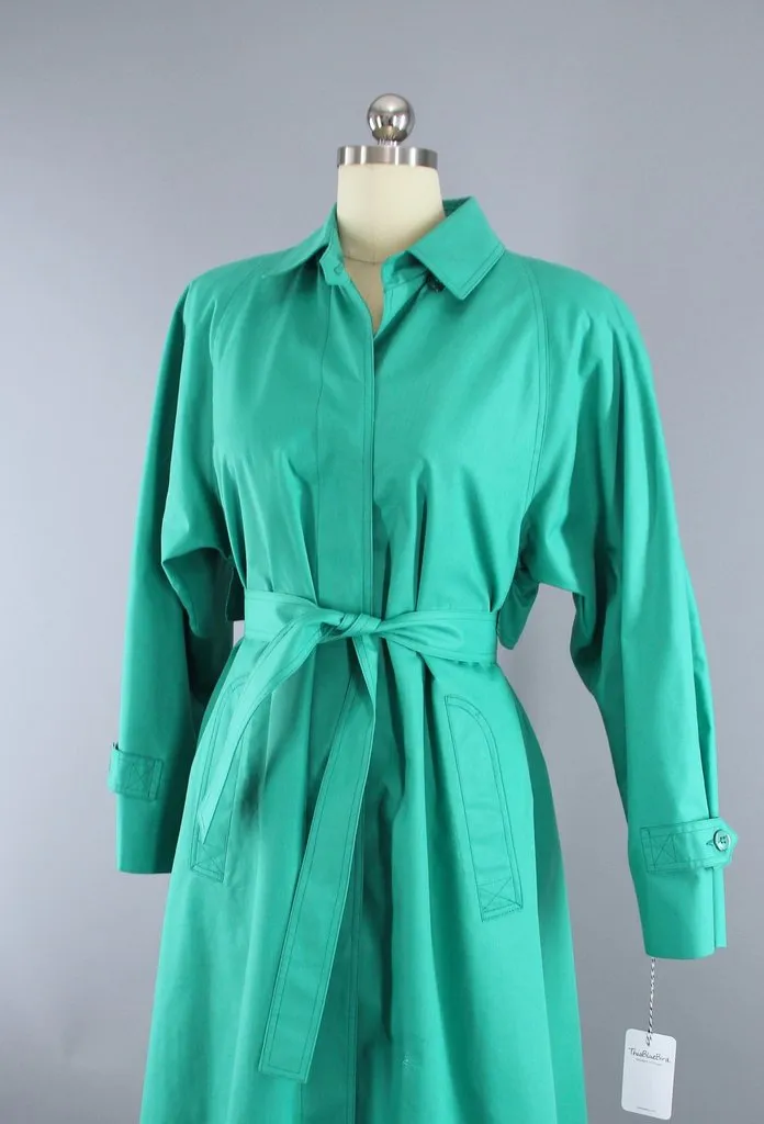 1980s Vintage London Fog Trench Coat / Shamrock Green