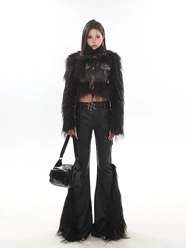 【23s November.】Niche Design Fur Patchwork Leather Trousers