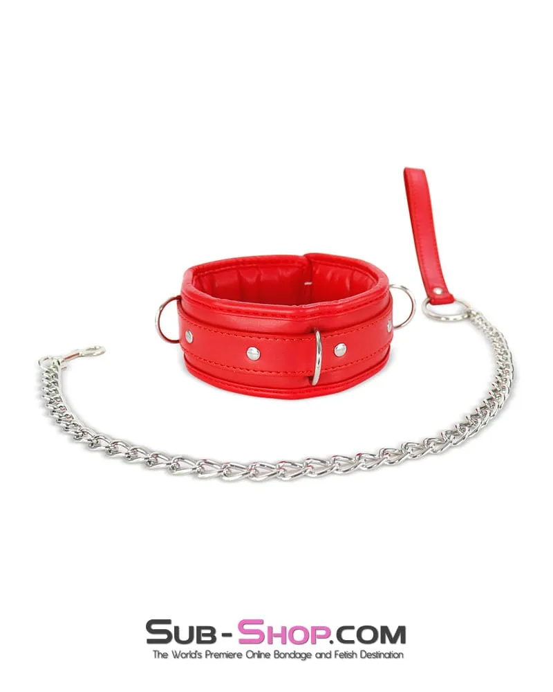 2497MQ-SIS      Sissy Slave Locking Padded Red Collar and Leash Set