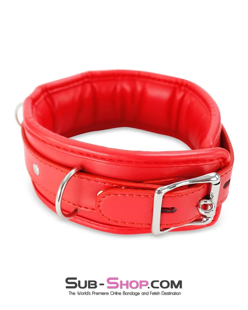 2497MQ-SIS      Sissy Slave Locking Padded Red Collar and Leash Set