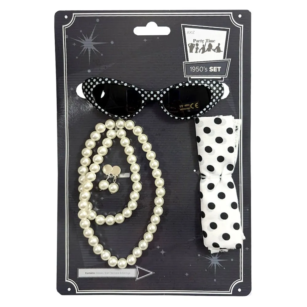 50's Black White Polka Dots Instant Dress Up Set