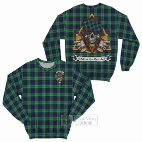 Abercrombie Tartan Sweatshirt with Family Crest and Bearded Skull Holding Bottles of Whiskey