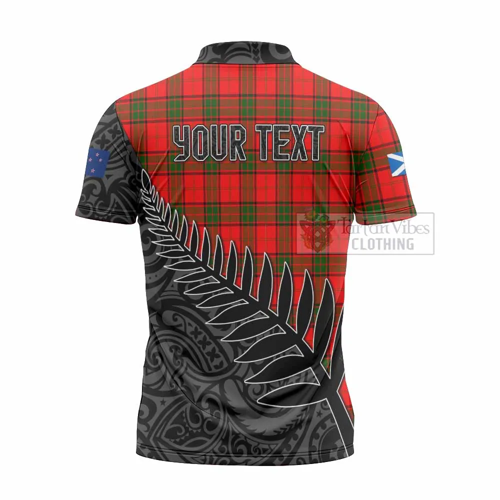 Adair Crest Tartan Zipper Polo Shirt with New Zealand Silver Fern Half Style