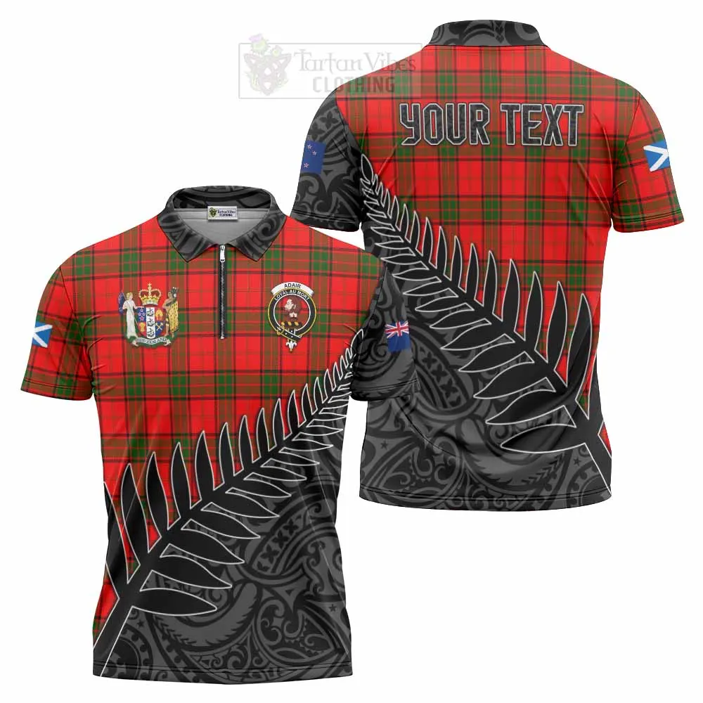 Adair Crest Tartan Zipper Polo Shirt with New Zealand Silver Fern Half Style