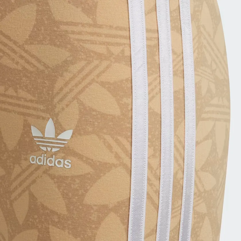 Adidas Kid's Printed Lycra Leggings - Hazy Beige / Beige Tone / White