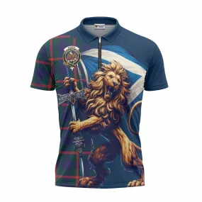 Agnew Tartan Family Crest Zipper Polo Shirt with Scottish Majestic Lion