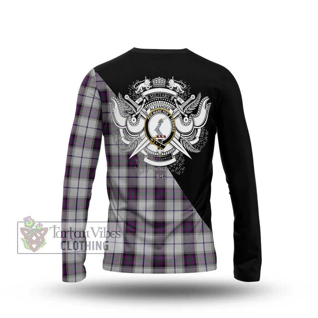 Alexander of Menstry Dress Tartan Long Sleeve T-Shirt with Family Crest and Military Logo Style