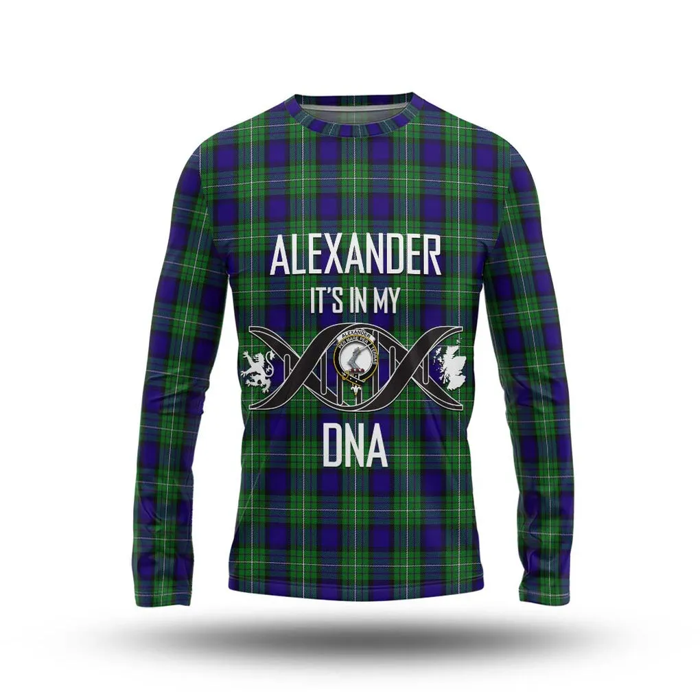 Alexander Tartan Long Sleeve T-Shirt with Family Crest DNA In Me Style