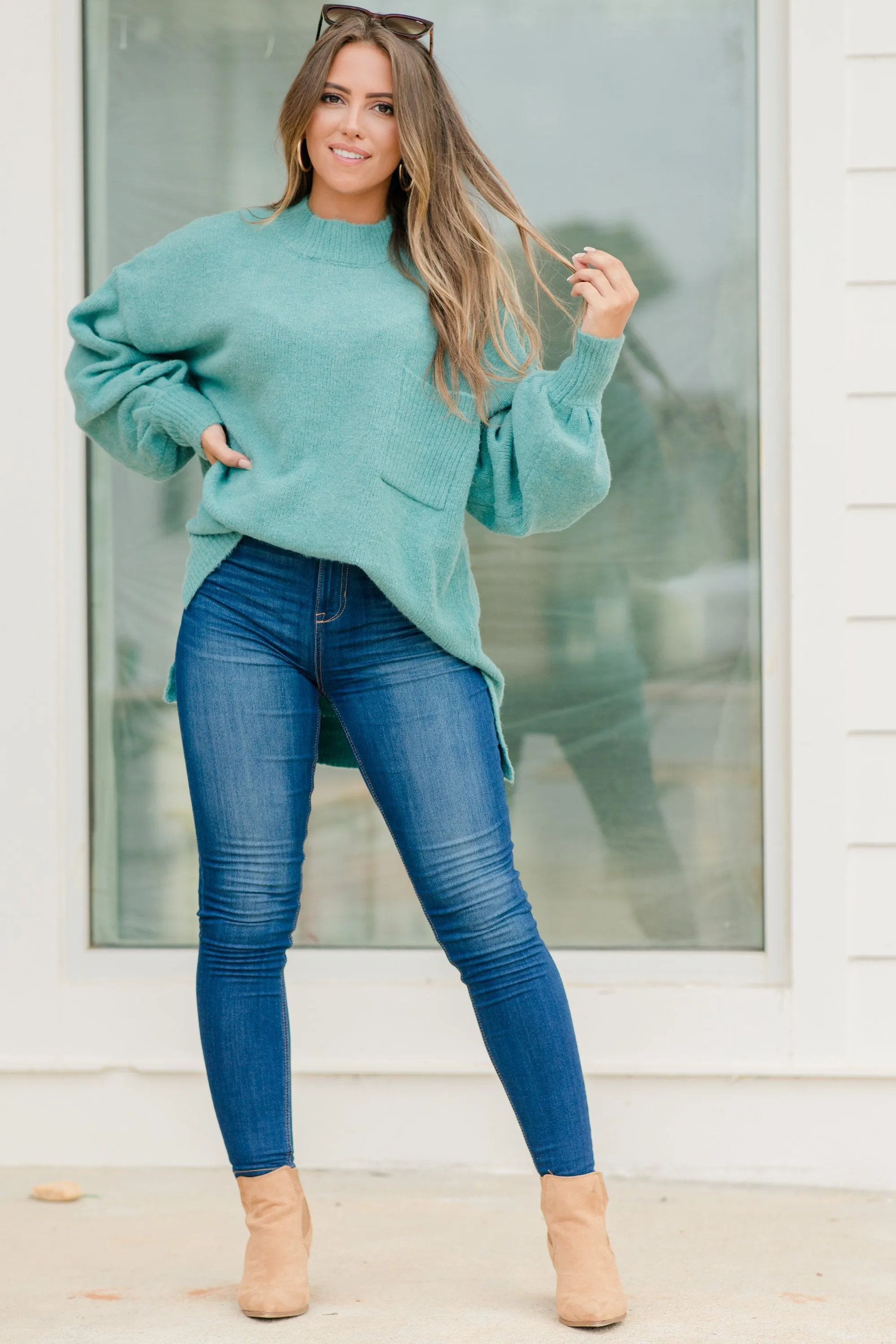 All Access Sage Green Bubble Sleeve Sweater