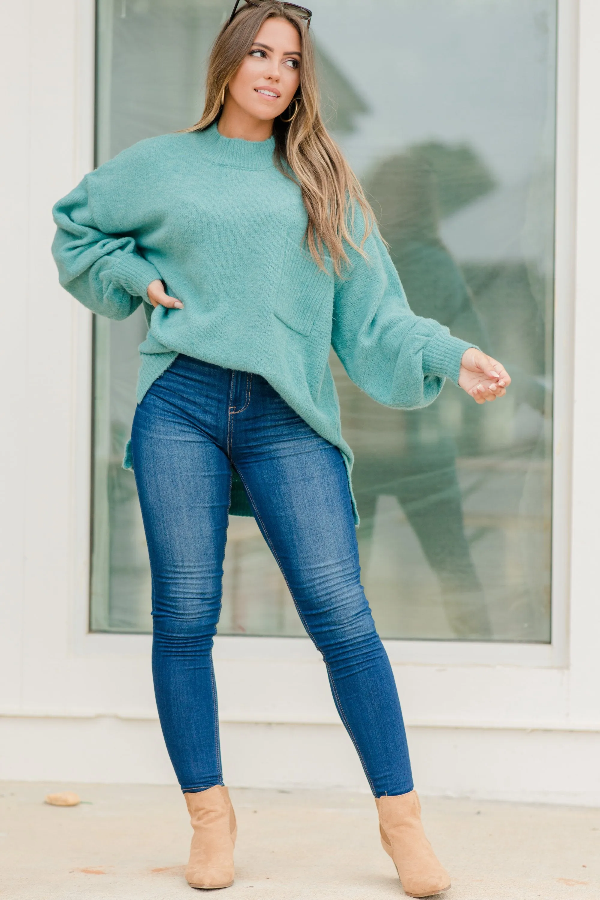 All Access Sage Green Bubble Sleeve Sweater