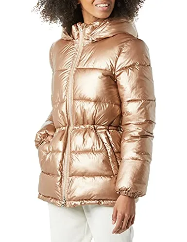 Amazon Essentials Women's Heavyweight Puffer Jacket with Drawstring Waist, Metallic Taupe, Medium