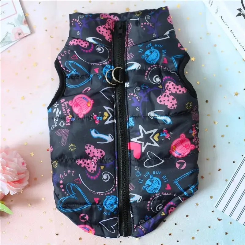 Anniepaw Printed Warm Zipper Dog Vest New Traction Buckle Vest Pet Coat For Puppy Chihuahua Casual Universal Dog Jacket Pet Clothing