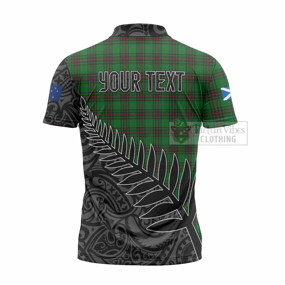 Anstruther Crest Tartan Zipper Polo Shirt with New Zealand Silver Fern Half Style