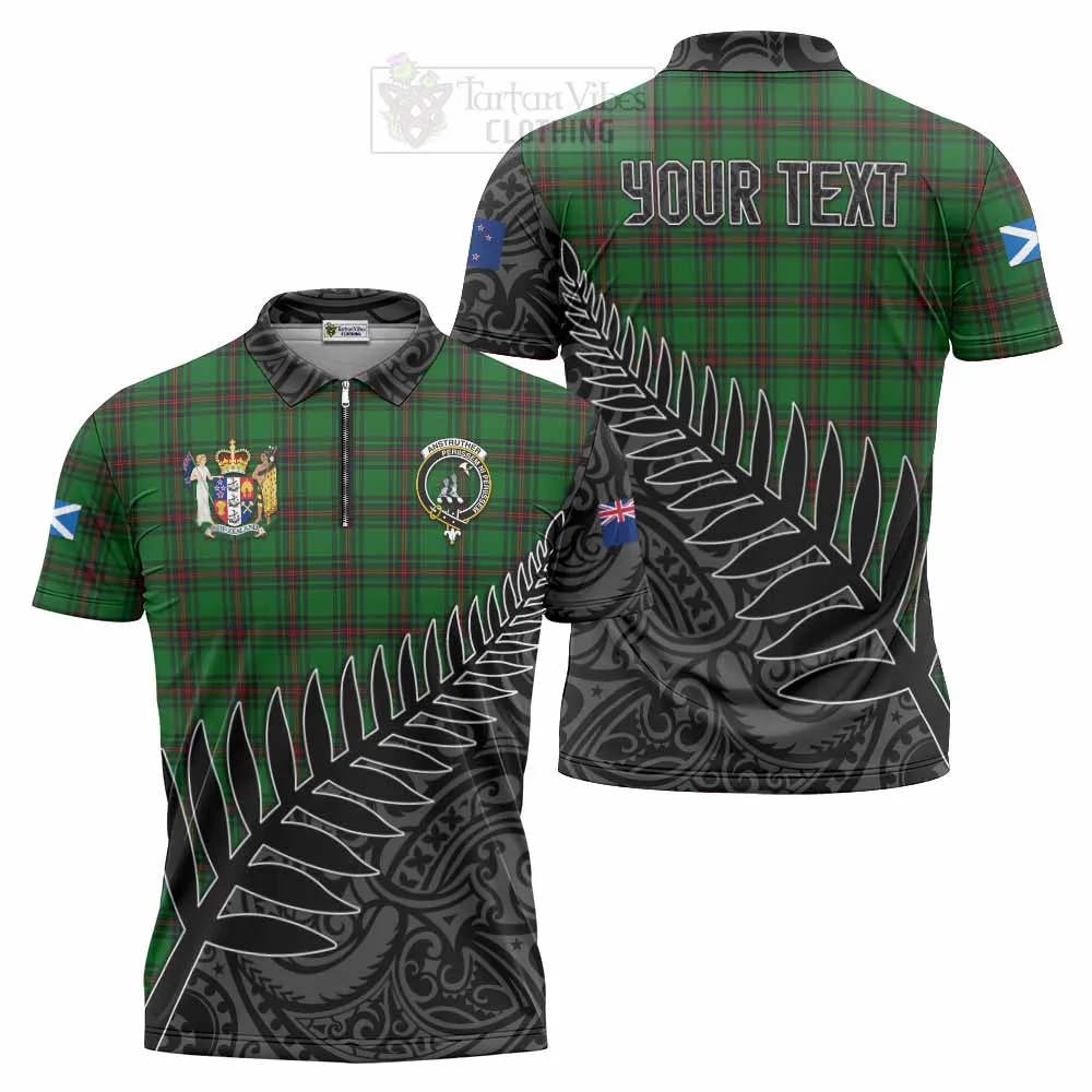 Anstruther Crest Tartan Zipper Polo Shirt with New Zealand Silver Fern Half Style