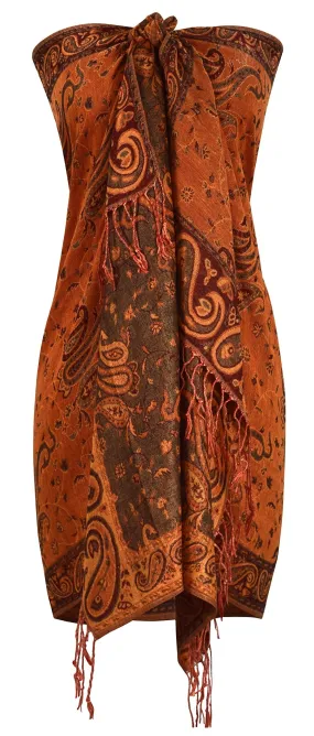 Apricot Peach Couture Elegant Double Layer Reversible Paisley Pashmina Shawl Wrap Scarf