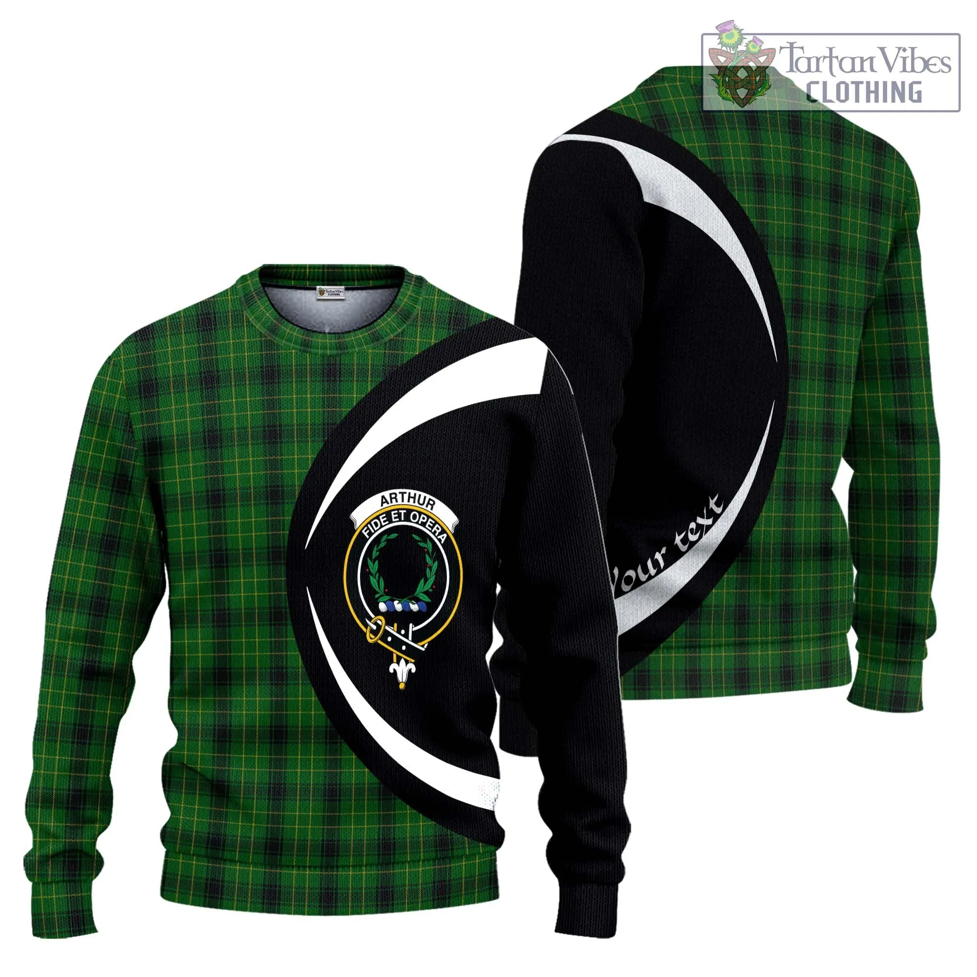 Arthur Highland Tartan Ugly Sweater with Family Crest Circle Style