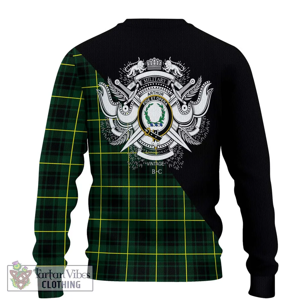 Arthur Modern Tartan Ugly Sweater with Family Crest and Military Logo Style