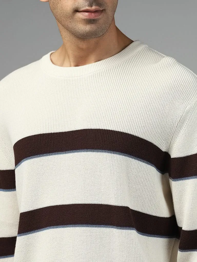 Ascot Striped Relaxed-Fit Off White Sweater