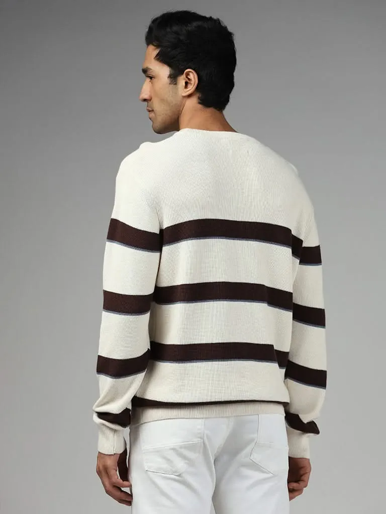 Ascot Striped Relaxed-Fit Off White Sweater