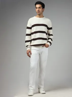 Ascot Striped Relaxed-Fit Off White Sweater