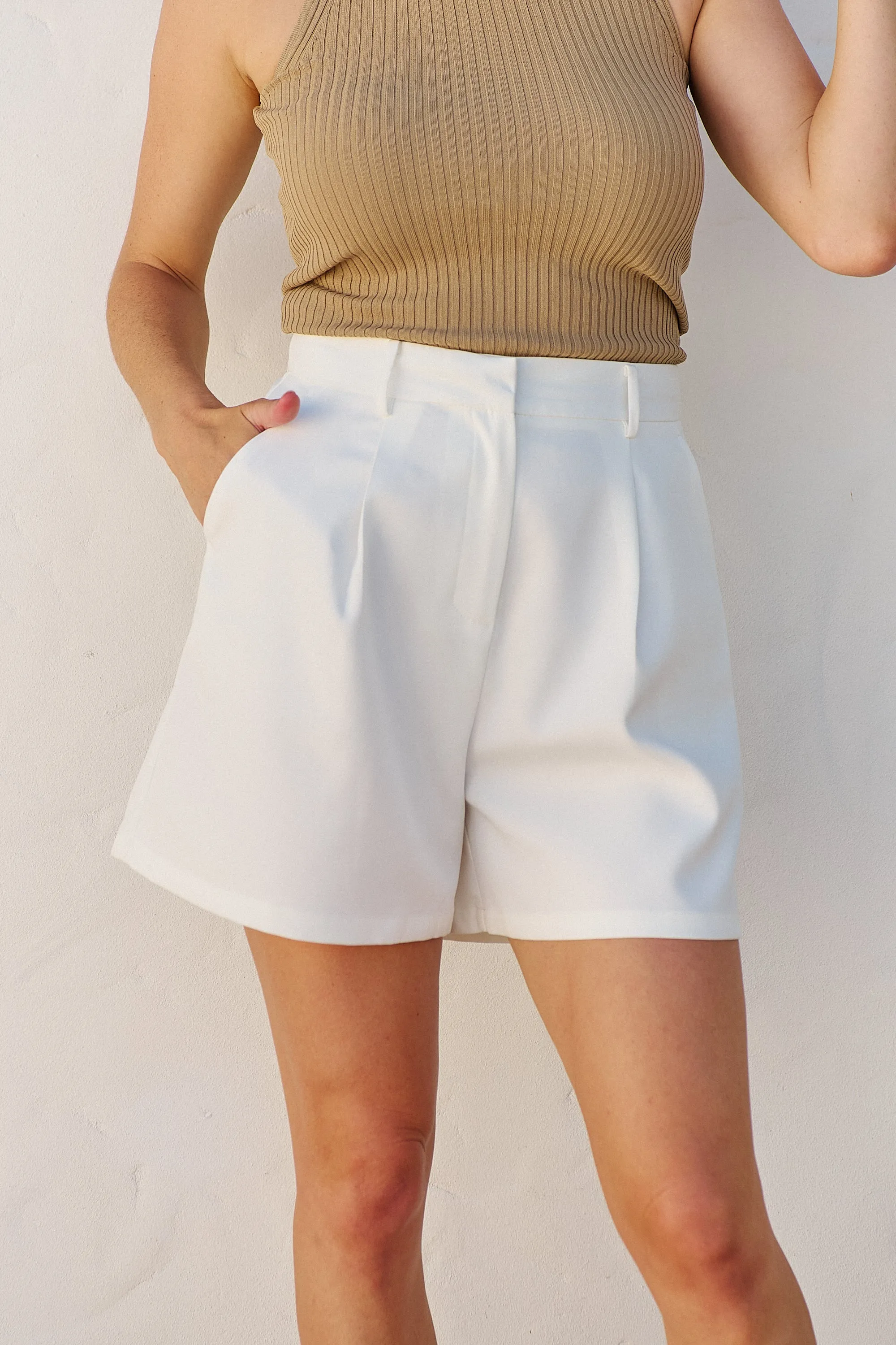 Astrid Tailored High Waisted White Shorts