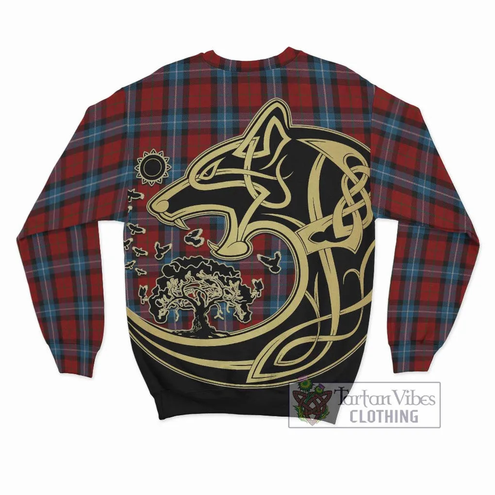 Baillie of Polkemmet Red Tartan Sweatshirt with Family Crest Celtic Wolf Style