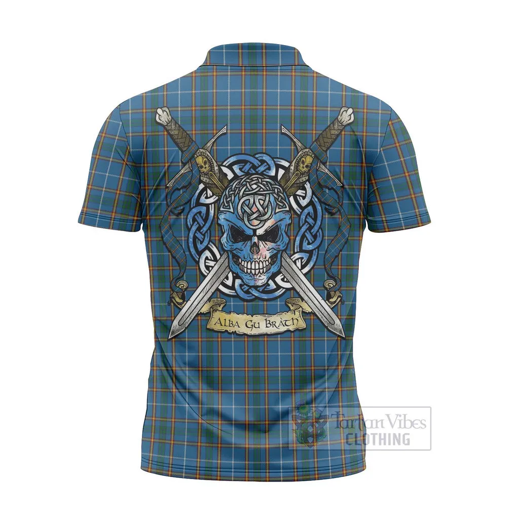 Bain Tartan Zipper Polo Shirt with Family Crest Celtic Skull Style