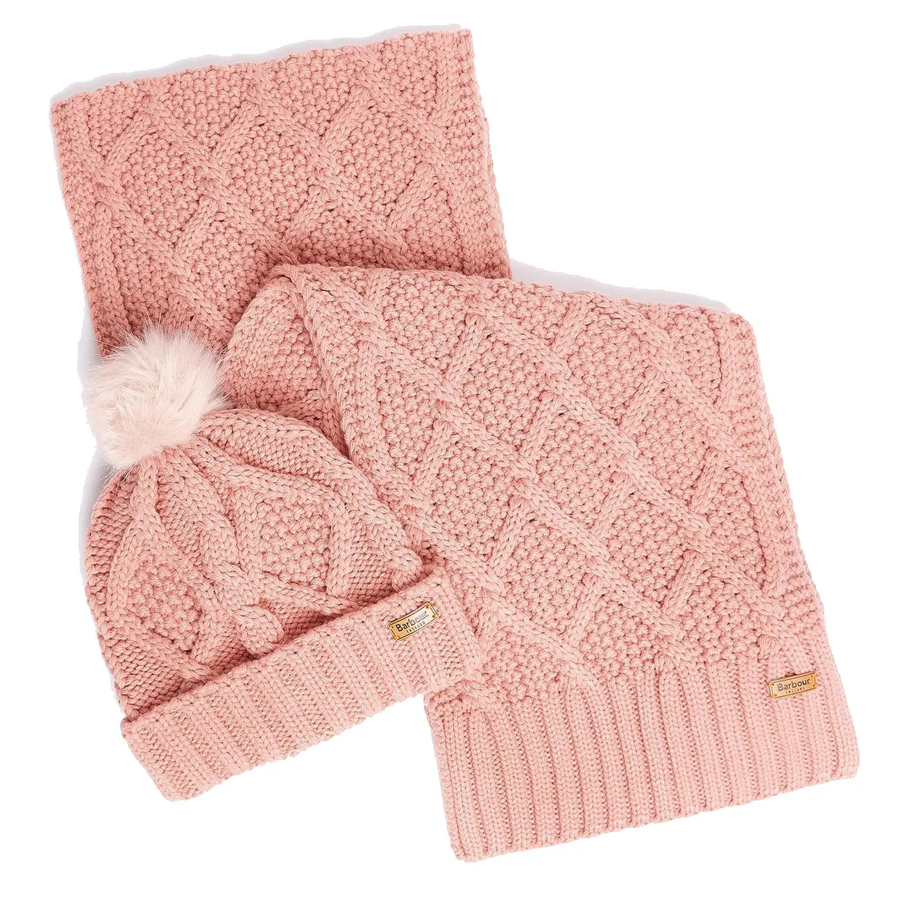 Barbour Womens Ridley Beanie   Scarf Gift Set Dusty Rose