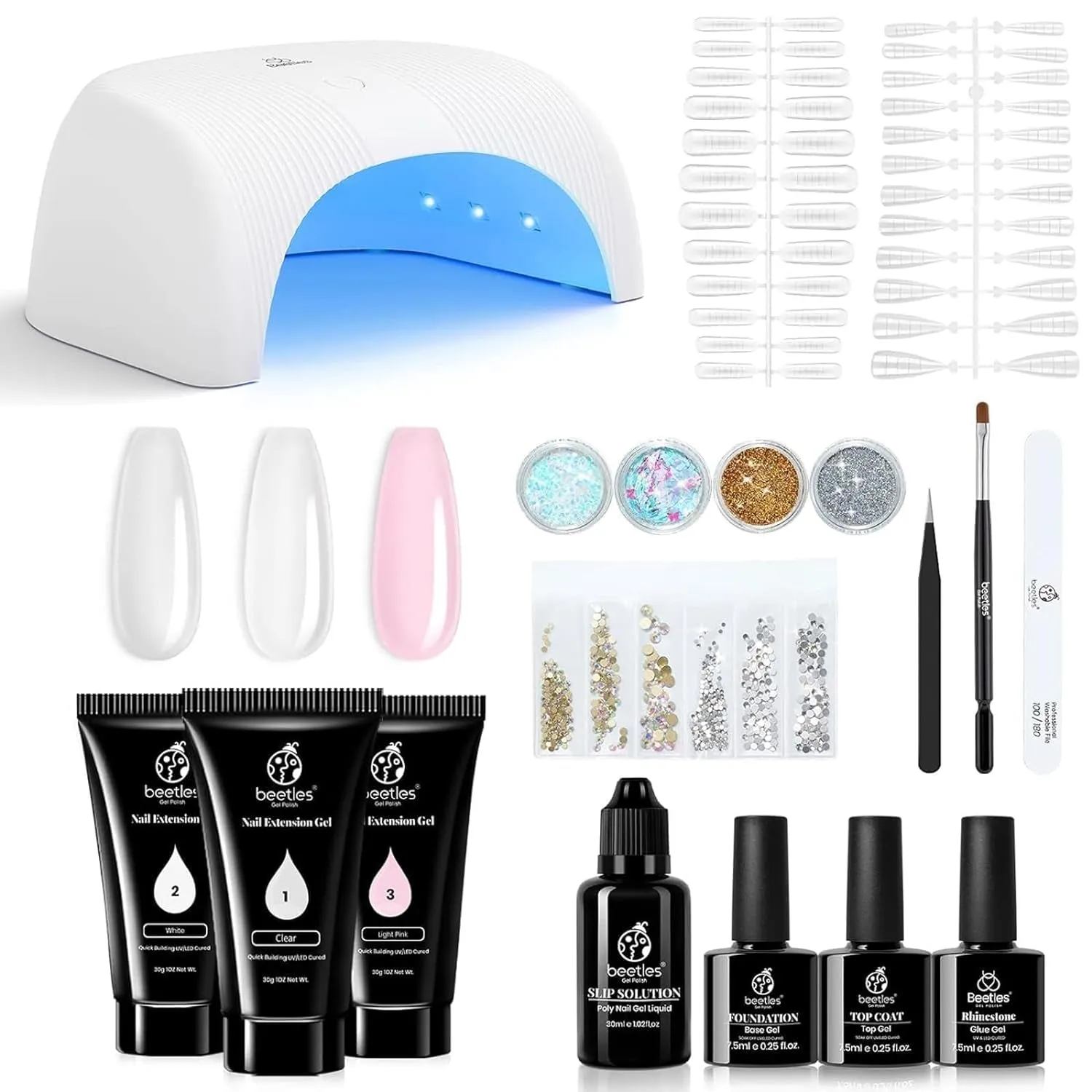 Beetles UV Nail Extension Gel Kit - 6 Vibrant Colors, Mini Lamp, Base & Top Coat - Ideal Gift for Nail Art