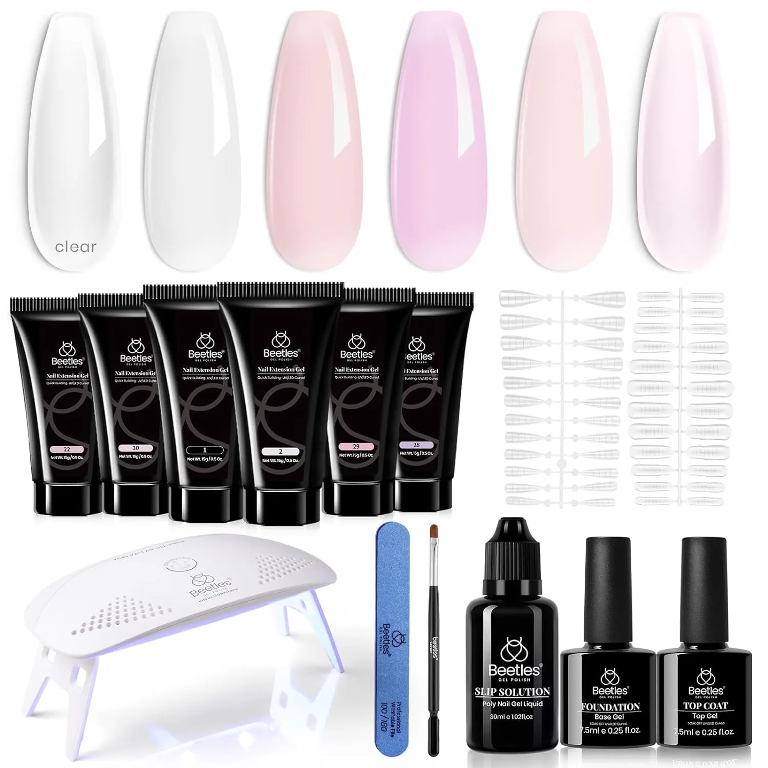 Beetles UV Nail Extension Gel Kit - 6 Vibrant Colors, Mini Lamp, Base & Top Coat - Ideal Gift for Nail Art