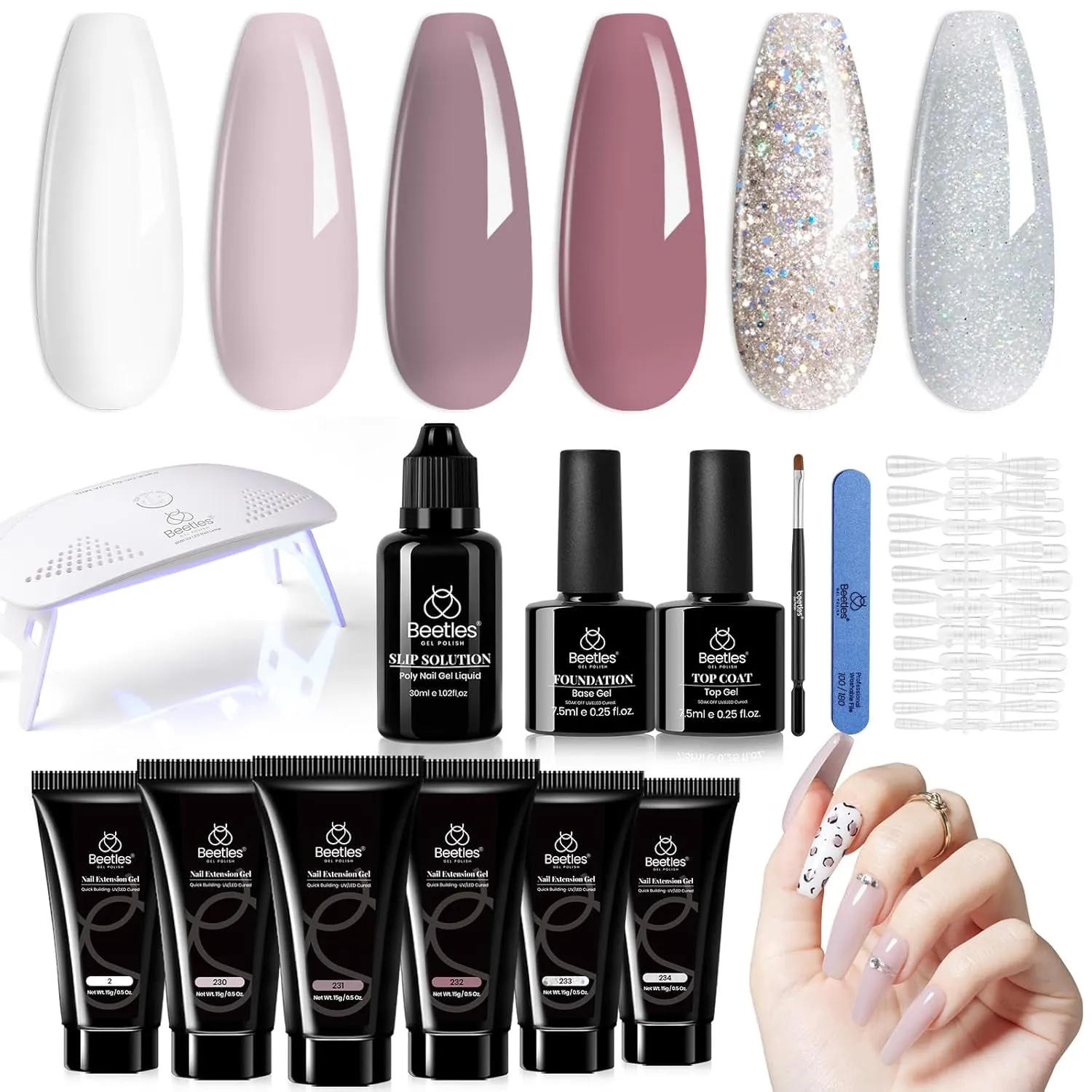 Beetles UV Nail Extension Gel Kit - 6 Vibrant Colors, Mini Lamp, Base & Top Coat - Ideal Gift for Nail Art