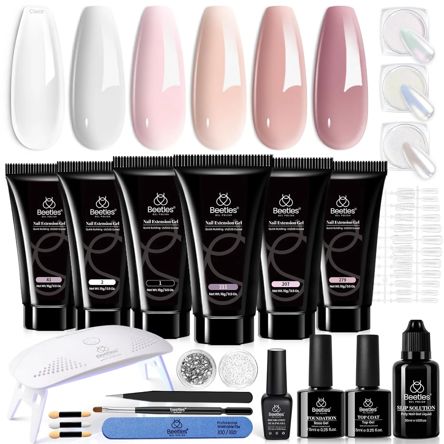 Beetles UV Nail Extension Gel Kit - 6 Vibrant Colors, Mini Lamp, Base & Top Coat - Ideal Gift for Nail Art