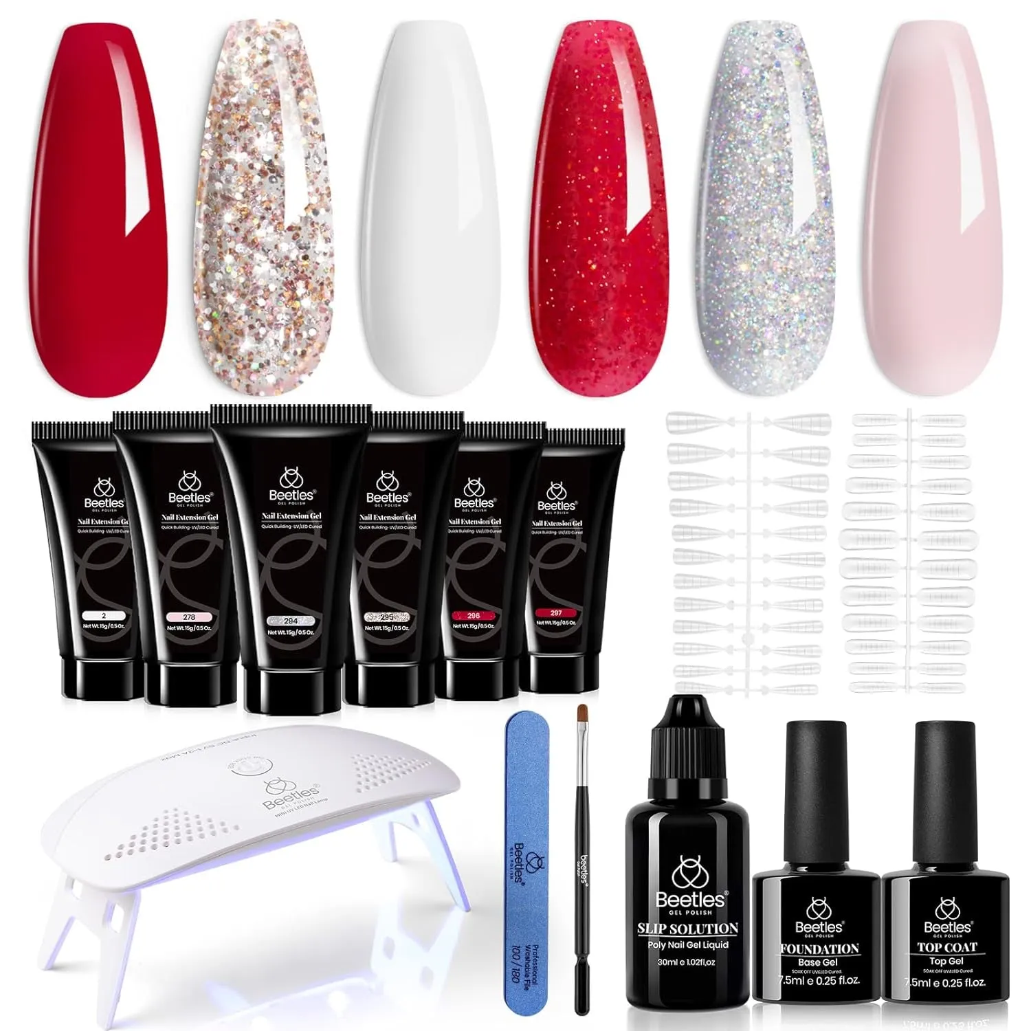 Beetles UV Nail Extension Gel Kit - 6 Vibrant Colors, Mini Lamp, Base & Top Coat - Ideal Gift for Nail Art