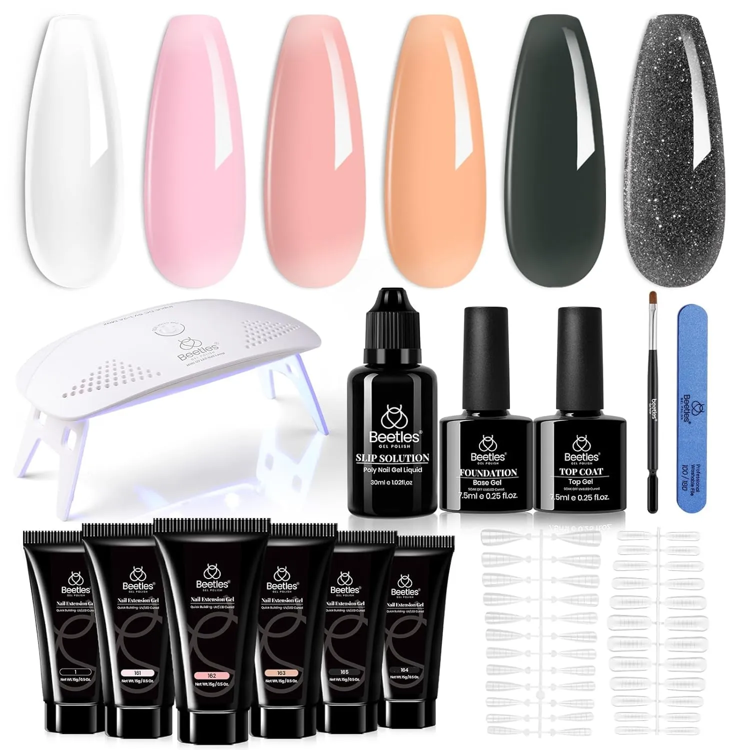 Beetles UV Nail Extension Gel Kit - 6 Vibrant Colors, Mini Lamp, Base & Top Coat - Ideal Gift for Nail Art