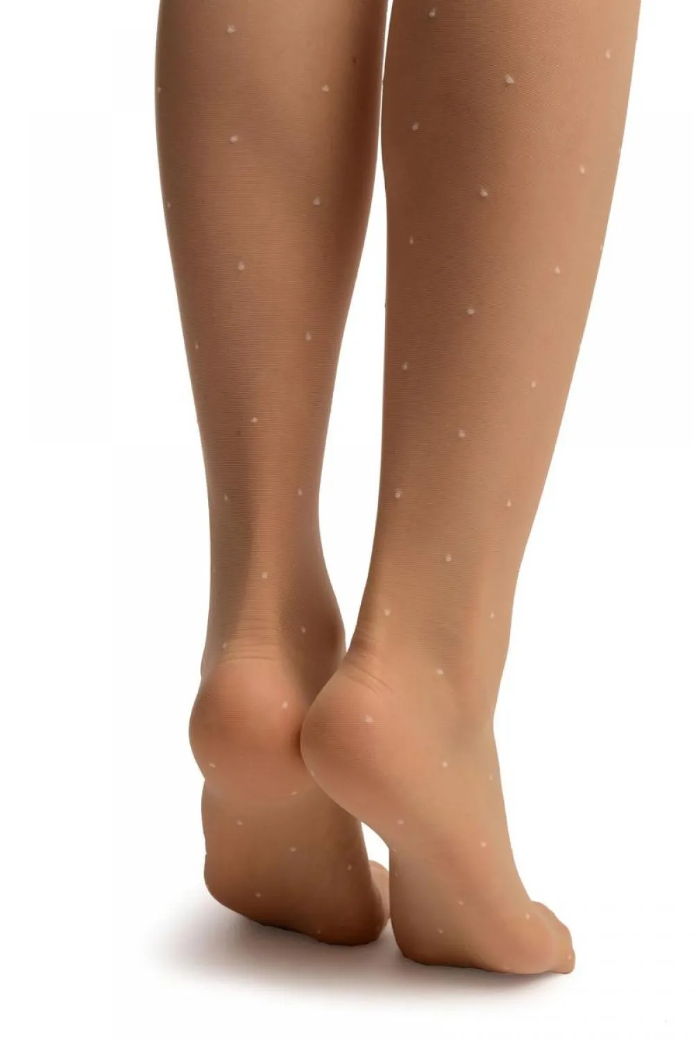 Beige With White Woven Polka Dot Tights