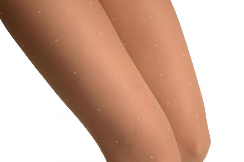 Beige With White Woven Polka Dot Tights