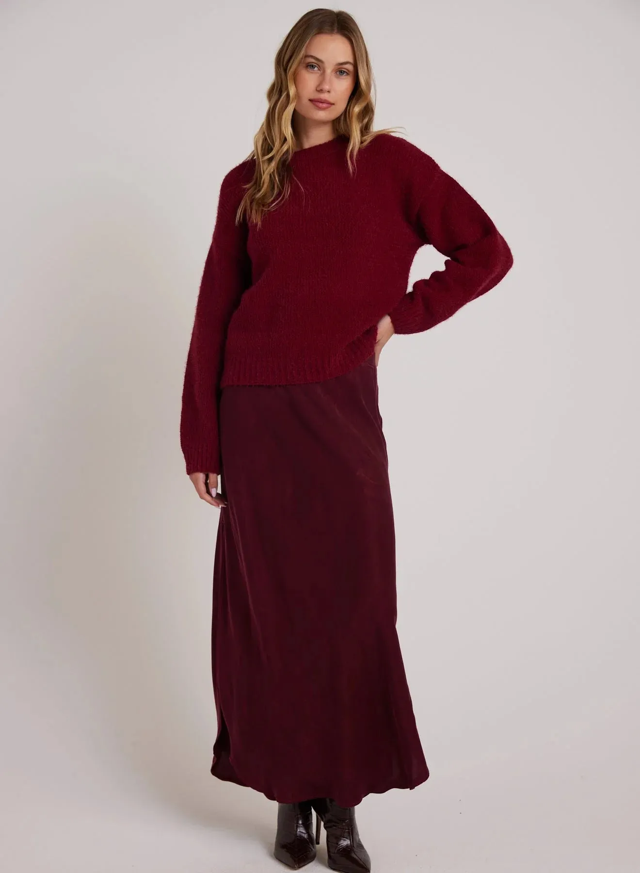 BEL Drop Shoulder Sweater in Deep Plum