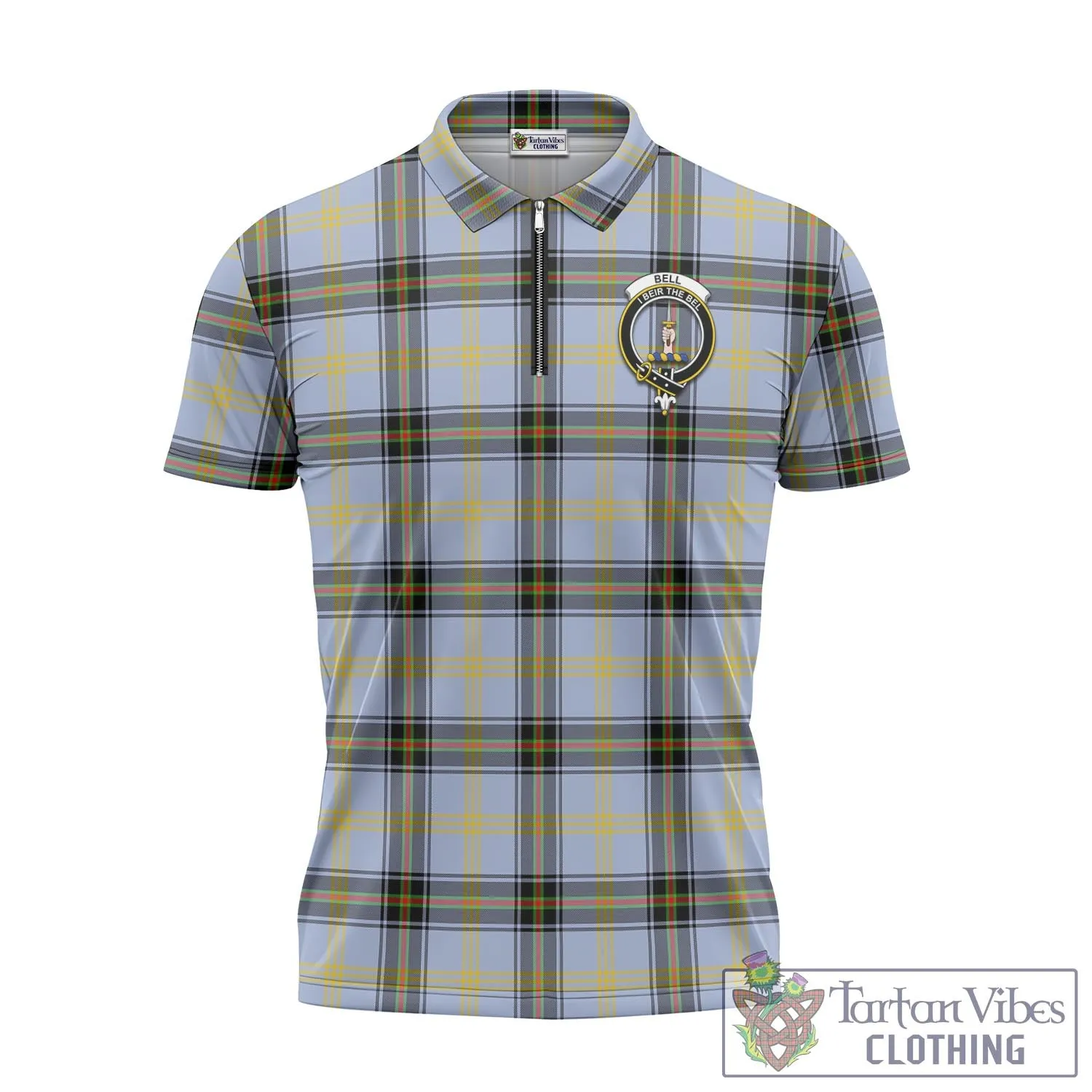 Bell Tartan Zipper Polo Shirt with Family Crest